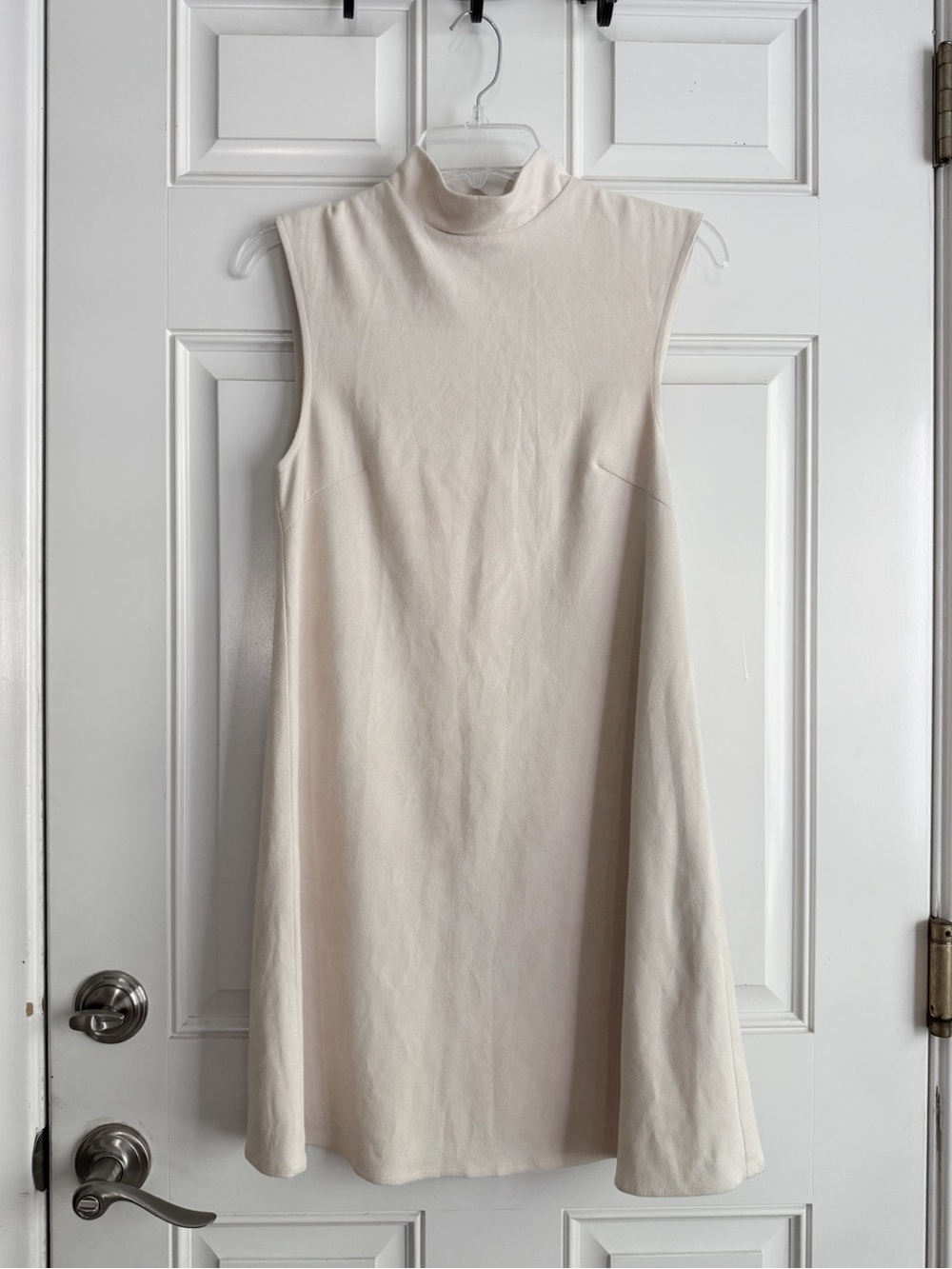 Sleeveless High-Neck A-Line Dress in Cream